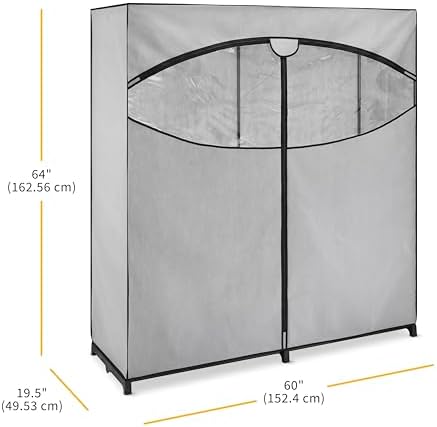 Whitmor Extra-Wide Portable Clothes Closet - 60 Inches Wide - Store Seasonal Clothing - Grey - Image 7