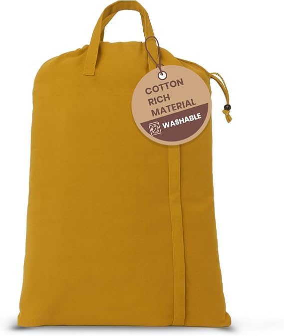 LFH Home Large Premium Cotton Rich Canvas Laundry Bag with Drawstring and Handles Heavy Duty, Multi-Use, and Washable for Home, Travel, College or Storage 24x36 (Pack of 4)-Yellow by LFHHomePrivateLimited