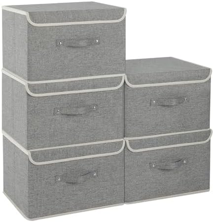 Foldable Fabric Storage Cubes with Lids,Grey 15x9.8x9.8in,5 Pack by Unknown