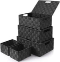 Storage Baskets with Lids: 5 Pack Stackable Woven Storage Bins, Black by Uvellgift