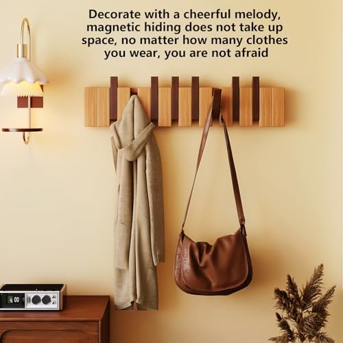 Paint Wood Wall Mounted Coat RackHooks Piano Key Hangers Natural Solid Wood Hanger Non-Woven Fabric Clothes Hangers for Closet, Kitchen, Bedroom, Bathroom, Entryway（Walnut-Beech 6 Hooks） - Image 4