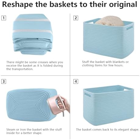4 Pack Storage Baskets for Organizing Toys, Towels, and Clothes, Woven Basket for Shelves, Sturdy Nursery Cube Bins for Storage, 13''L x9''W x7.8''H, Blue - Image 6