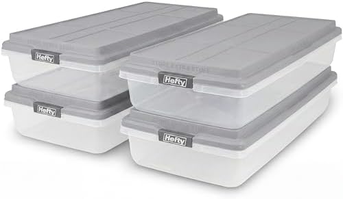 Hefty 63 Qt Hi-Rise Storage Bin with Lid, Stackable Plastic Storage Container, Organizer for Home, Garage & Closet, 4 Pack, Gray by Hefty