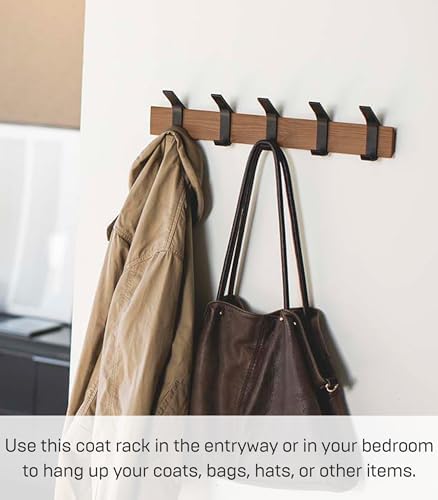 YAMAZAKI Home Wall-Mounted Coat Hanger Brown Steel + Wood One Size Walnut - Image 2
