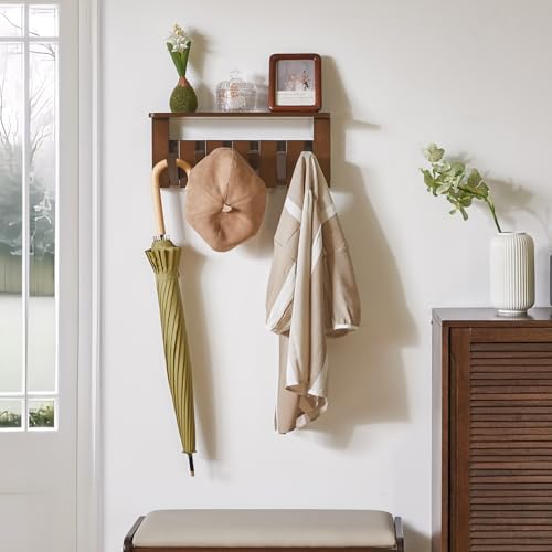 Piano Key Coat Rack Wall Mount with Shelf and 12 Hooks, Walnut HWS008H-2 - Image 7