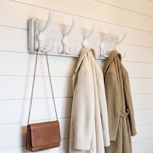 WEBI Coat Rack Wall Mounted,Wood Coat Hooks Wall Mount,16" Hole to Hole,Large Coat Hanger Wall Hook Rack,5 Triple Hooks for Hanging Coats,Hats,Jacket,Clothes,Entryway,White,2 Packs - Image 2