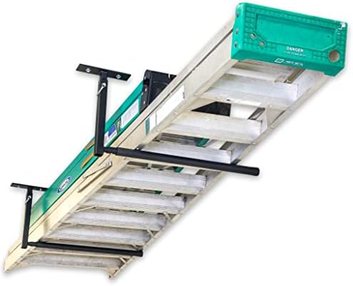 StoreYourBoard Adjustable Overhead Ladder Rack – Garage Organizer Ladder Shelf for Step & Extension Ladders - Storage Racks and Shelving for Garage Organization - Ceiling Mounted - Holds 75 lbs by StoreYourBoard