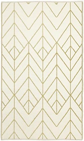 Fab Habitat Outdoor Rug - Waterproof, Fade Resistant, Crease-Free - Premium Recycled Plastic - Art Deco Geo - Porch, Deck, Balcony, Mudroom, Laundry Room, Patio - Sydney - Gold & Cream - 3 x 5 ft - Image 3