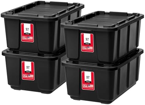 IRIS USA 4-Pack 27 Gal Heavy Duty Storage Tote Bins with Lids, Black by IRISUSA