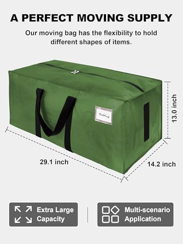 HOMESURE Supports 200lbs Heavy Duty Moving Bags - Strong Zipper & Wrap-Around Handles - Water-Resistant Storage Totes, Durable Alternative to Moving Boxes - 12 Pack - Olive Green - Image 5
