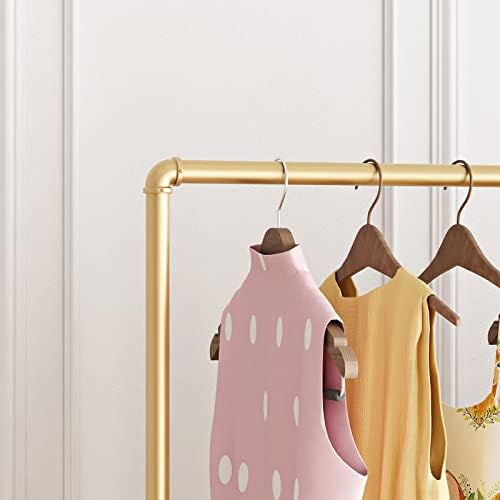 Gold Metal Clothing Rack with Wood Shelf, Heavy Duty Rolling Garment Rack with Wheels for Bedroom Retail Boutique Use (37.4L inches) - Image 5