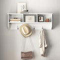 Wall Mounted Coat Rack with Shelf - Wall Hooks with Shelf, Entryway Hanging Shelf with 4 Dual Hooks for Clothes Hats Towel Purse Robes, Bathroom Mudroom Bedroom - 39"x8"x14" (White) by HEIGHYOXPFurniture