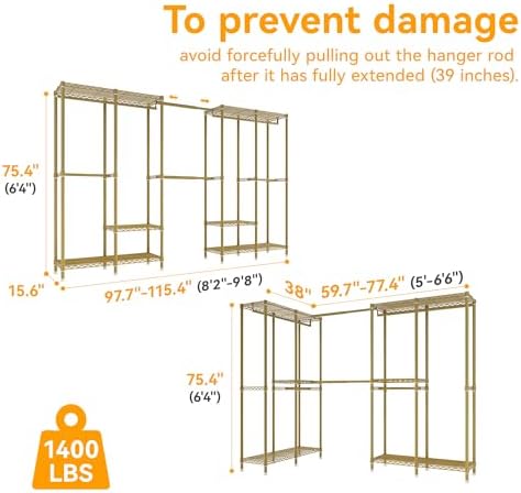 Higeego H5 Pro Heavy Duty Clothes Rack, Freestanding Clothing Rack, Gold - Image 5