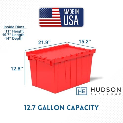 HE HUDSON EXCHANGE 21.9x15.2x12.8” (3 Pack, 12.7 Gallon) Tote with Attached Lid, Red - Image 2
