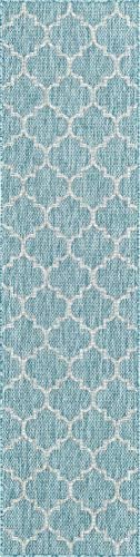 Unique Loom Trellis Collection Area Rug-Lattice Design, Moroccan Inspired for Indoor/Outdoor Décor, 2 ft x 8 ft Runner, Aquamarine/Gray - Image 3
