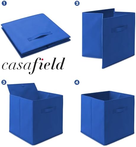 Casafield Set of 12 Collapsible Fabric Cube Storage Bins, Royal Blue - 13" Foldable Cloth Baskets for Shelves, Cubby Organizers & More - Image 6