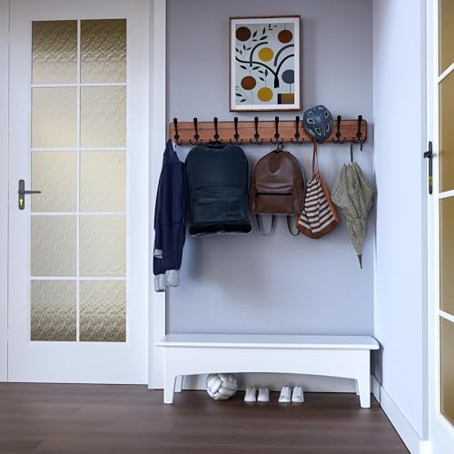 SKOLOO Rustic Coat Rack Wall Mount, 10 Hooks, 38.6'' Long, Brown, Pack of 2 - Image 5