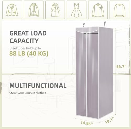 Garment Bags for Hanging Clothes Storage, Long Garment Cover with Zippered Clear Window for Closet Wardrobe Clothes Rack Organizer, Hanging Garment Bags for Dresses, Suits, 2 Pack, Gray - Image 3