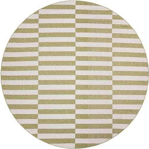 Unique Loom Outdoor Striped Collection Area Rug - Striped (12' Round Green/Ivory) - Image 3