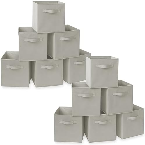 Casafield Set of 12 Collapsible Fabric Cube Storage Bins, Light Gray - 11" Foldable Cloth Baskets for Shelves, Cubby Organizers & More by Casafield
