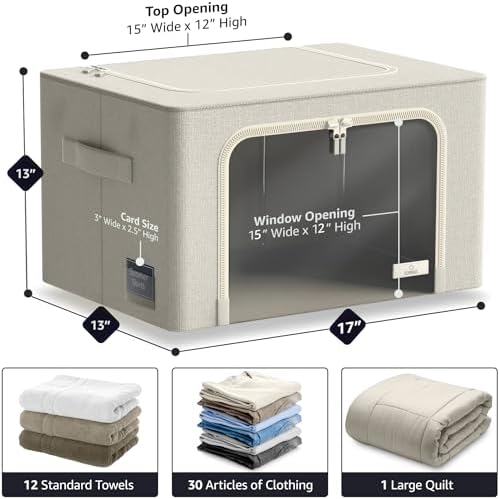 Sorbus Clothes Storage Bins with Metal Frame, Clear Window (6 Pack, Beige) - Image 4