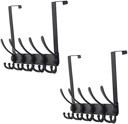 Dseap Over The Door Hook Hanger - Fits 1 3/8" to 1 3/4" Standard Doors | 5 Tri Hooks Heavy Duty Towel/Coat Rack | Door Organizer for Clothes, Jackets, Hats, Towels, Black, Pack of 2 by Dseap