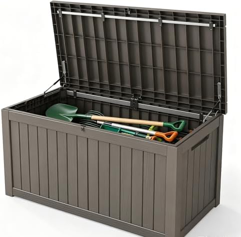 LAUSAINT HOME 260 Gallon Resin Deck Box, Outdoor Toy Storage Box, Package Delivery Box with Lockable Lid, Waterproof Outdoor Storage Box For Garden Tools, Patio Cushions(260 Gallon,Grey) by LAUSAINTHOME