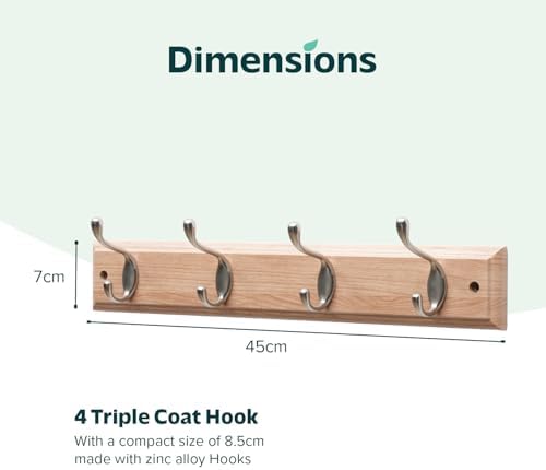 Coat Hooks Wall-Mounted | Bamboo Coat Rack with 4 Triple Zinc Alloy Hooks to Hang Hats, Jackets, Bags, Keys, Towels & More (4 Double Hook Deluxe, Pack of 1) - Image 2