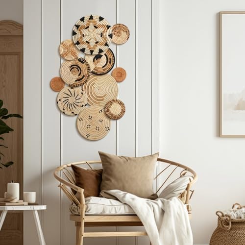 Tatuo 11 Pcs Boho Wall Basket Decor Woven Wall Hanging Art, Artistic - Image 5