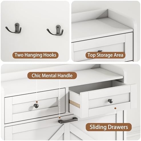 Shoe Cabinet with 3 Flip Drawers & 2 Top Drawers, 57" Tall Freestanding Narrow Wooden Shoe Storage Organizer for Entryway, Hidden Slim Shoe Rack for Front Door Entrance, Hallway, Living Room, White - Image 6