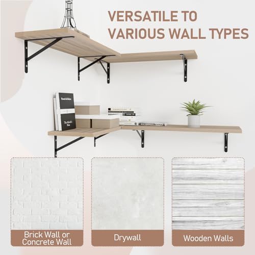 Kaboon 45 inch Long 10 inch Deep Floating Shelves for Wall Set of 2, Large Open Shelves Wall Mounted, Space Saving Home and Commercial Use,Oak/Grey Tone - Image 6