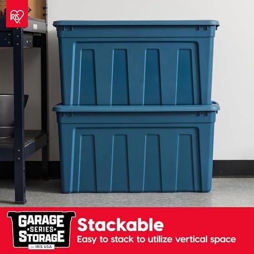 IRIS USA 31 Gallon Eco-Friendly Heavy Duty Storage Totes with Easy-Grip Handles, 8 Pack - Large Bins with Lids Garage Organizing Tubs, Durable Stackable Utility Containers, Made in USA - Navy - Image 7