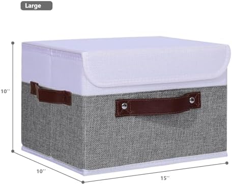 ANMINY Fabric Storage Box Bins with Lids, Gray White, 15"x10"x10", 4 Pack - Image 5