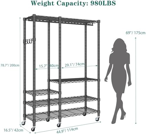 5 Tiers Wheel Portable Heavy Duty Garment Rack - Image 6