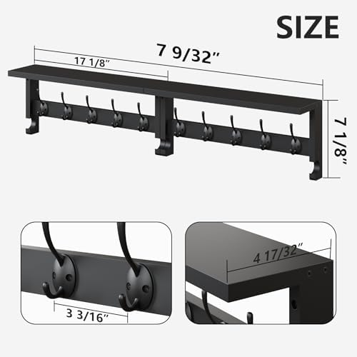 AMBIRD Coat Rack Wall Mount with Shelf, 17.1 Inches Coat Hooks Wall Mounted, Hat Wall Hooks for Hanging in Entryway, Living Room, Bathroom, Bedroom (Black) - Image 2