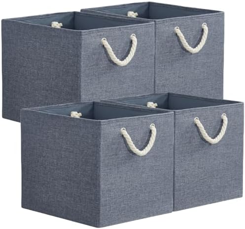 Mangata Foldable Storage Boxes, 13 x 15 x 13 Inch Storage Cubes with Rope Handles, Large Fabric Cube Storage Box for Shelving Bin, Clothes Organizer, Cool Grey by Mangata