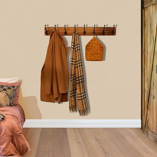 WEBI Rustic Coat Rack Wall Mount,35.43" Long 8 Cast Iron Coat Hooks Wall Mounted,Heavy Duty Wall Coat Hanger Hooks for Hanging Coats,Clothes,Brown,2 Packs - Image 3
