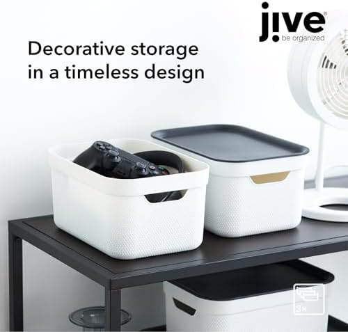 Rotho Jive Dekobox Set of 3 storage box 5l with lid, Plastic (PP recycled), white/anthracite, 3x5l (26.5 x 18.5 x 13.2 cm) - Image 2