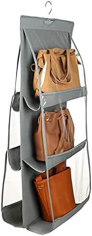 Kuber Industries Dust Proof Hanging Handbag Purse Clutch Storage Organizer with 6 Large Compartments & Hanger (Grey) (HS39KUBMART023555) by Kuber+Industries