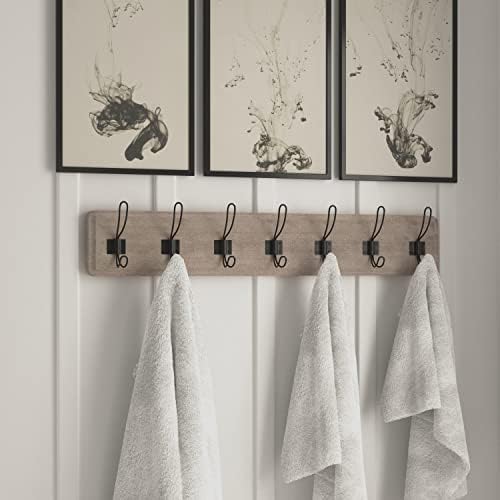 HBCY Creations Weathered Solid Wood Wall Mounted Coat Rack with Shelf, 7 Hooks, 34" Long - Kitchen, Mudroom, Entryway, Bathroom - Includes Mounting Hardware, Coat Hanger, Dog Leash Hooks, Towel Rack - Image 4