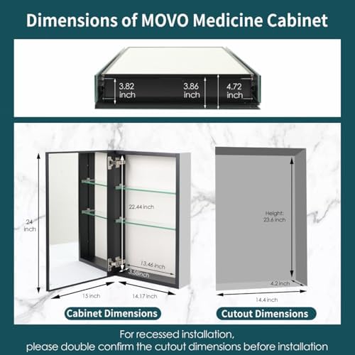 Movo 15 Inch x 24 Inch Medicine Cabinet with Mirror - Image 2