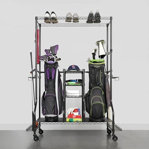 SafeRacks Golf Equipment Organizer Rack, Golf Bag Storage Rack for Garage, Fits 2 XL Bags & Accessories - Standard and Deluxe - Image 2