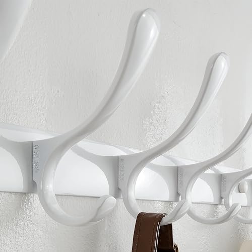 SKOLOO Coat Rack Wall Mounted - 10 Hooks, Pack of 2, Heavy Duty, Stainless Steel, Metal Wall Hangers, Sturdy Coat Hooks for Hanging Coats, Jacket, Clothes, Hat, White - Image 4