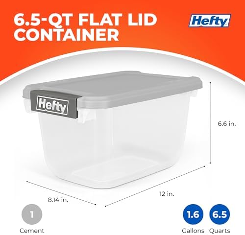 Hefty 6.5 Qt Flat-Lid Storage Bin with Lid, Stackable Plastic Storage Container, Organizer for Home, Office & Classroom, 8 Pack, Gray - Image 3