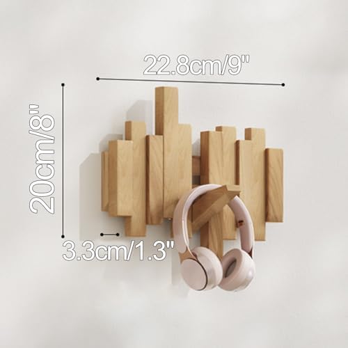 Wooden Coat Hooks Wood Wall Mounted Piano Coat Rack Flip Down Hook Rack Coat Rack Wall MountMulti Functional Space Saving Wall Organizer(Beech,22.8cm/9") - Image 2