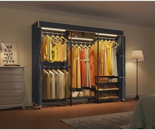 VIPEK V5LC Garment Rack Heavy Duty Covered with Dimmable LED Light 3000K Warm White, Portable Closet Wardrobe Freestanding for Hanging Clothes, Black with Cover - Image 2
