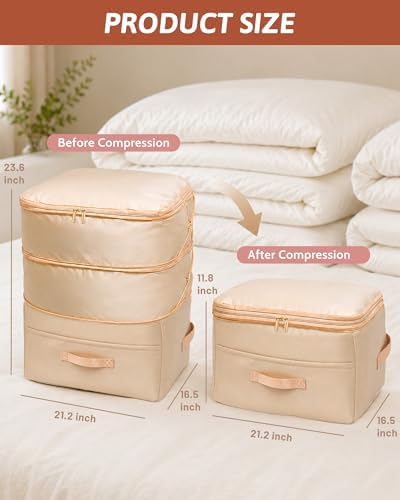 Ultra Space Saving Self Compression Organizers, Double Zipper Compression Packing Cubes for Bedding, Comforter Storage Bag for Blankets Duvet Quilts Pillows Queen King (Gray X-Large) - Image 6