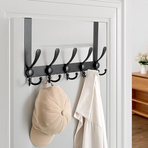 Dseap Over Door Hook 2.0 - Upgraded Version - Simple-Assembly, Strong, Heavy-Duty Stainless Steel 5-Tri-Hook Over The Door Hanger Rack, SimpleStrong Series, Black, Pack of 2 - Image 6