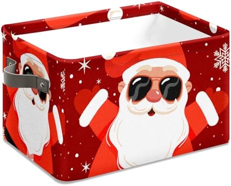 Christmas Santa Claus Foldable Baskets Storage Bins with Handles, Decorative Cloth Organizer Storage Boxes 2 2piece - Image 3