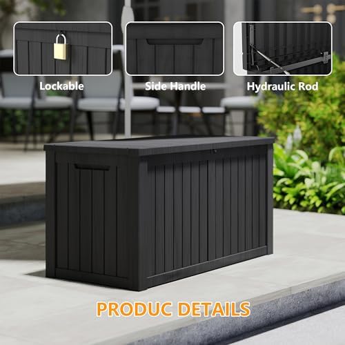 180 Gallon Deck Boxes Outdoor Waterproof, Outdoor Storage Box with Lockable Lid & UV-Resistant for Patio Furniture, Outdoor Cushions, Garden Tools and Pool Supplies, Black - Image 3
